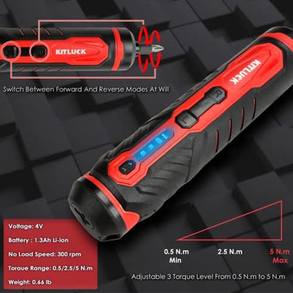 Electric Screwdriver: KITLUCK 4V Power Cordless – Side View