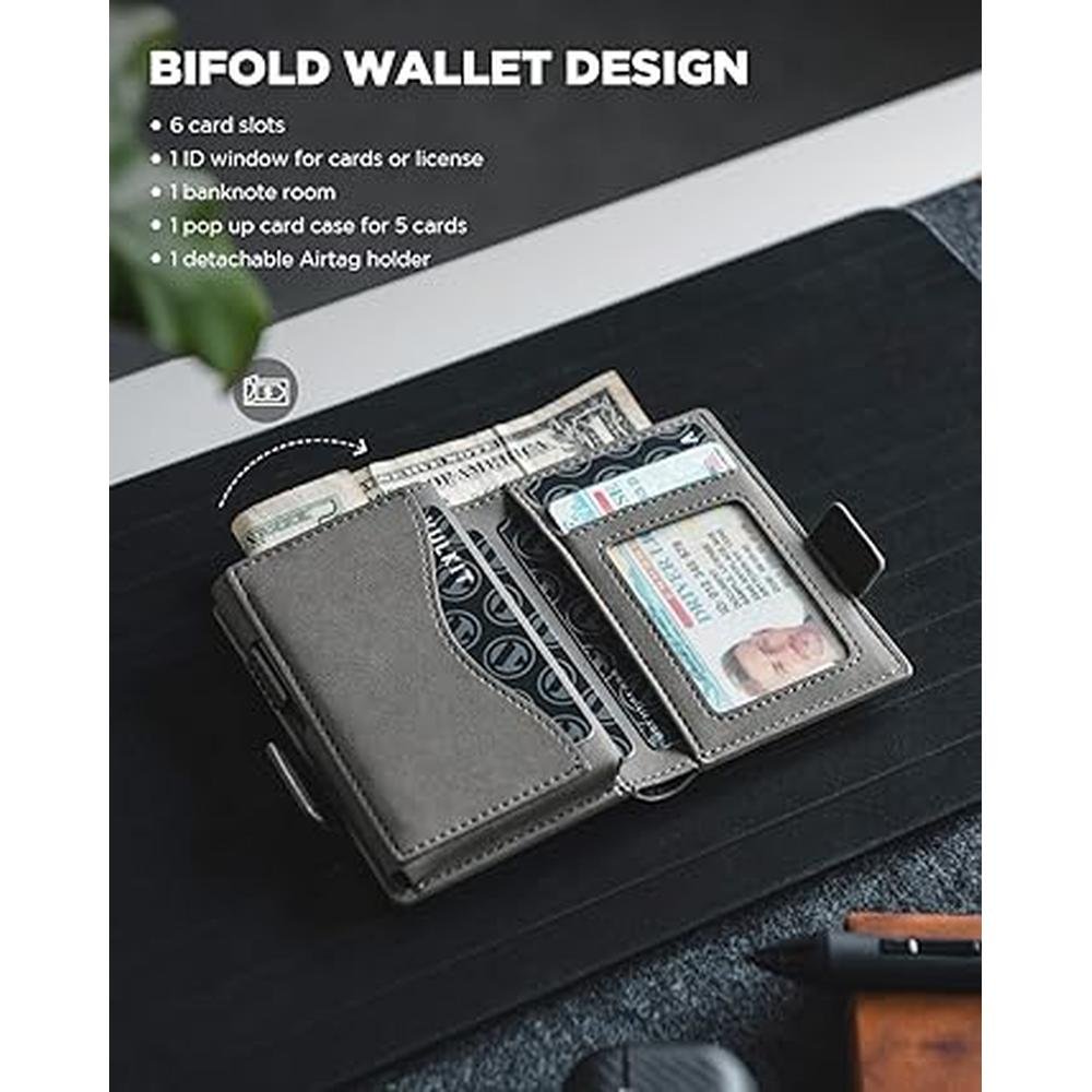 Holder Wallet: VULKIT Card Holder Wallet with Airtag Holder – Side View
