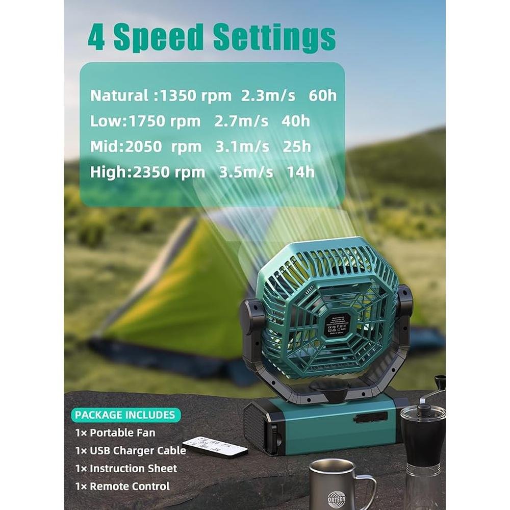 Fan Camping: Portable Rechargeable Fan 9 Inch Camping Fan – Side View