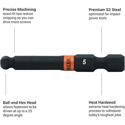 Hex Ball: Railer 2mm Ball-End Hex Impact Driver Bits – Side View