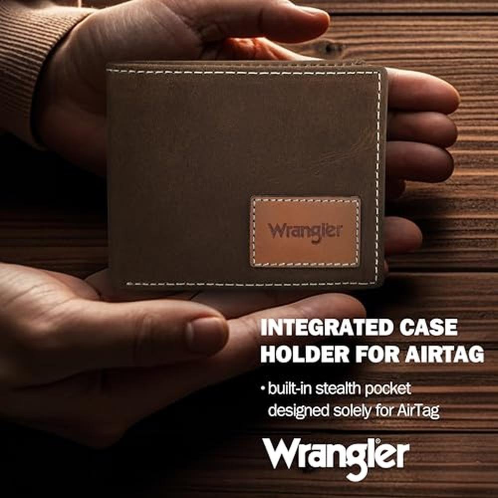 Wrangler Men's Wallet with AirTag Holder – Close-up Detail