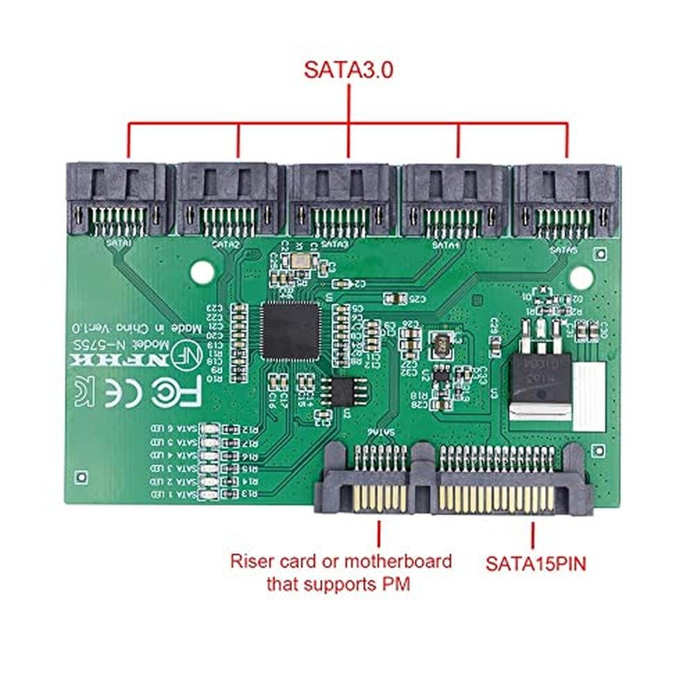 xiwai SATA HUB Ports 3.0 6Gbps 1 to 5 Splitter Adapter – In Use