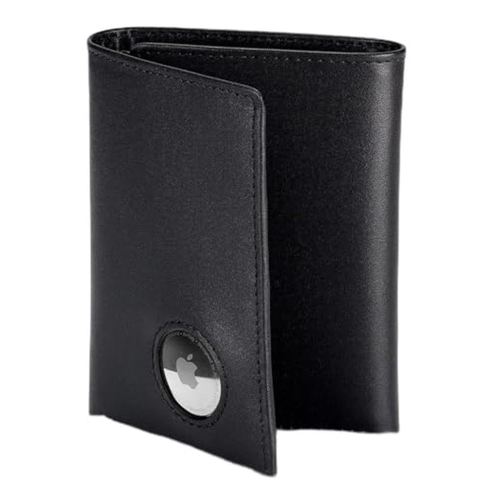Stealth Mode: Men's Leather Trifold Wallet with Airtag – Front View