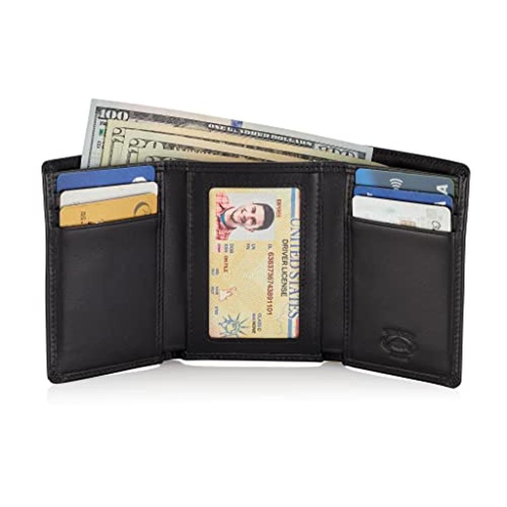 Stealth Mode: Men's Leather Trifold Wallet with Airtag – Side View