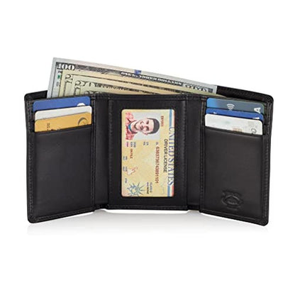 Stealth Mode: Men's Leather Trifold Wallet with Airtag – Side View