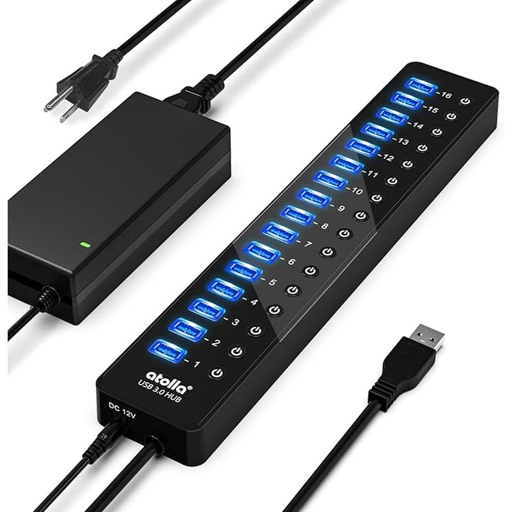 Power USB Hub 3.0: atolla 16 Port USB Splitter with 12V/6A – Front View
