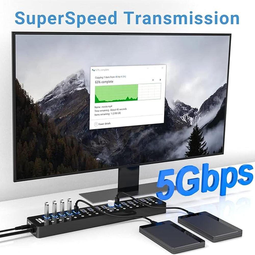 Power USB Hub 3.0: atolla 16 Port USB Splitter with 12V/6A – In Use