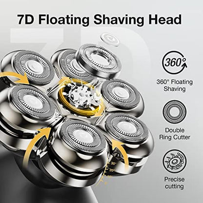 High-End 7-Blade Floating Replacement Shaving Heads for Wet – Side View
