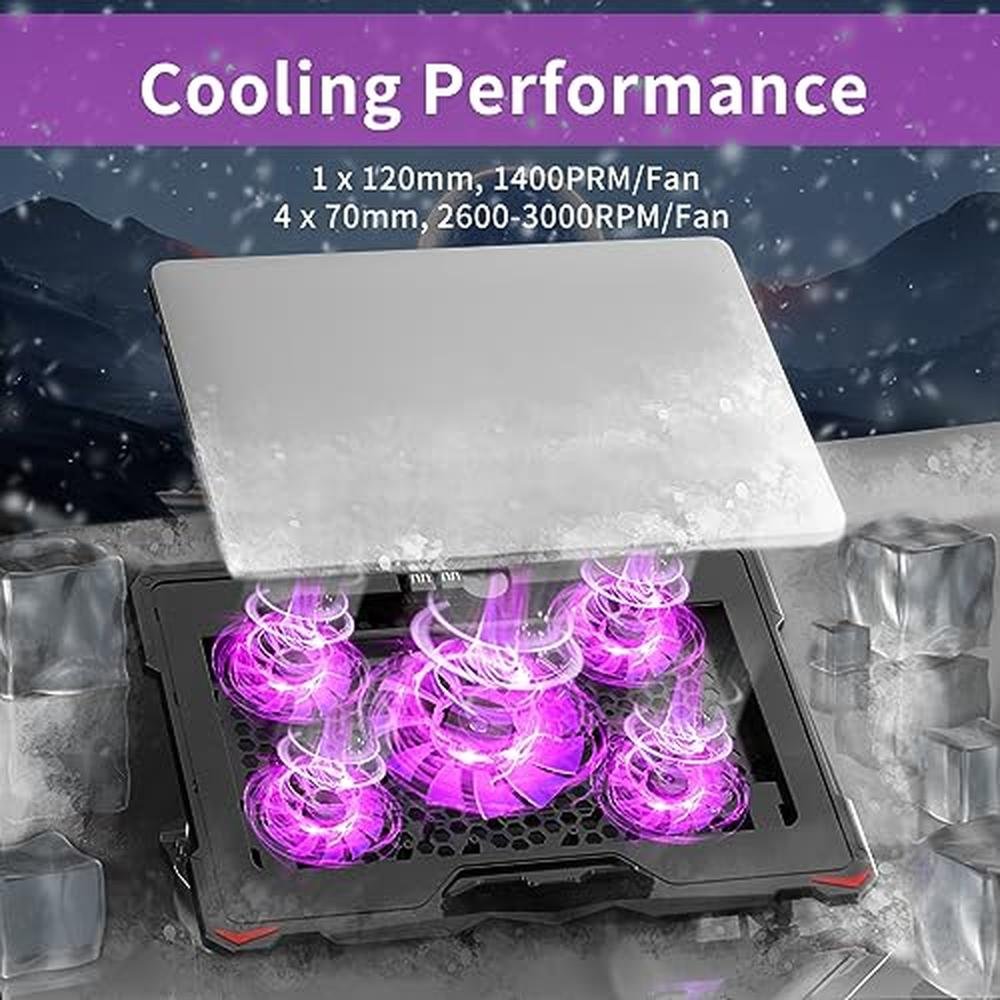 Aicheson Laptop Cooling Pad: 5 Fans Computer Cooler Stand – Side View