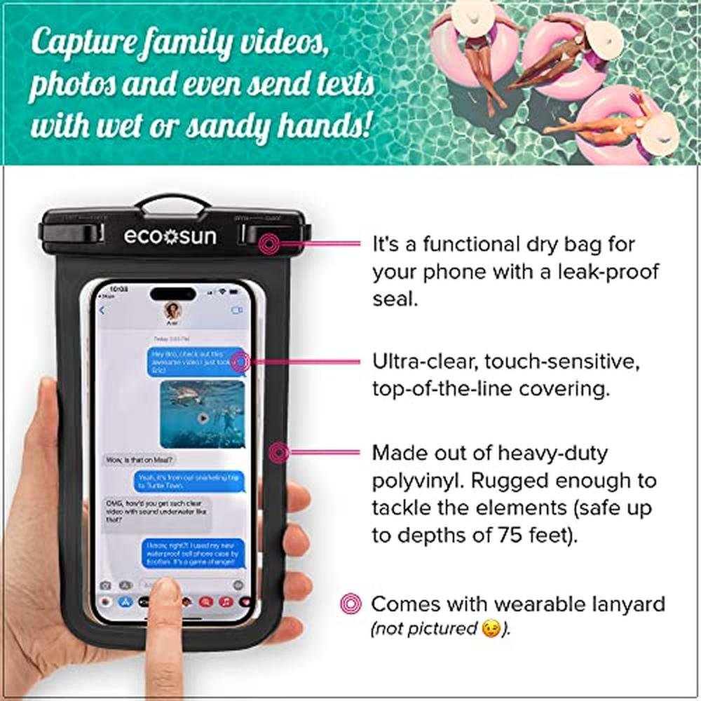 Waterproof Phone Pouch: Eco Sun Black/Black Designed in – Close-up Detail