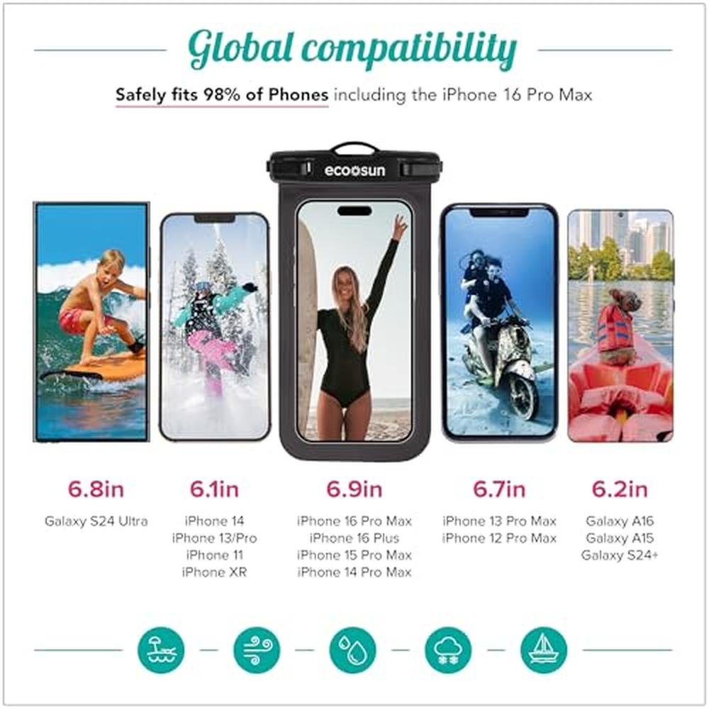 Waterproof Phone Pouch: Eco Sun Black/Black Designed in – In Use