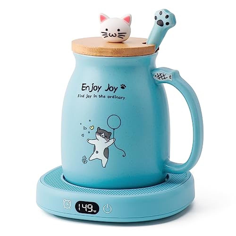 Warmer Coffee: Bsigo Coffee Mug Warmer & Cute Cat Mug Set – Front View
