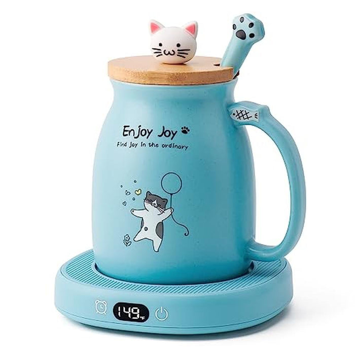 Warmer Coffee: Bsigo Coffee Mug Warmer & Cute Cat Mug Set – Front View