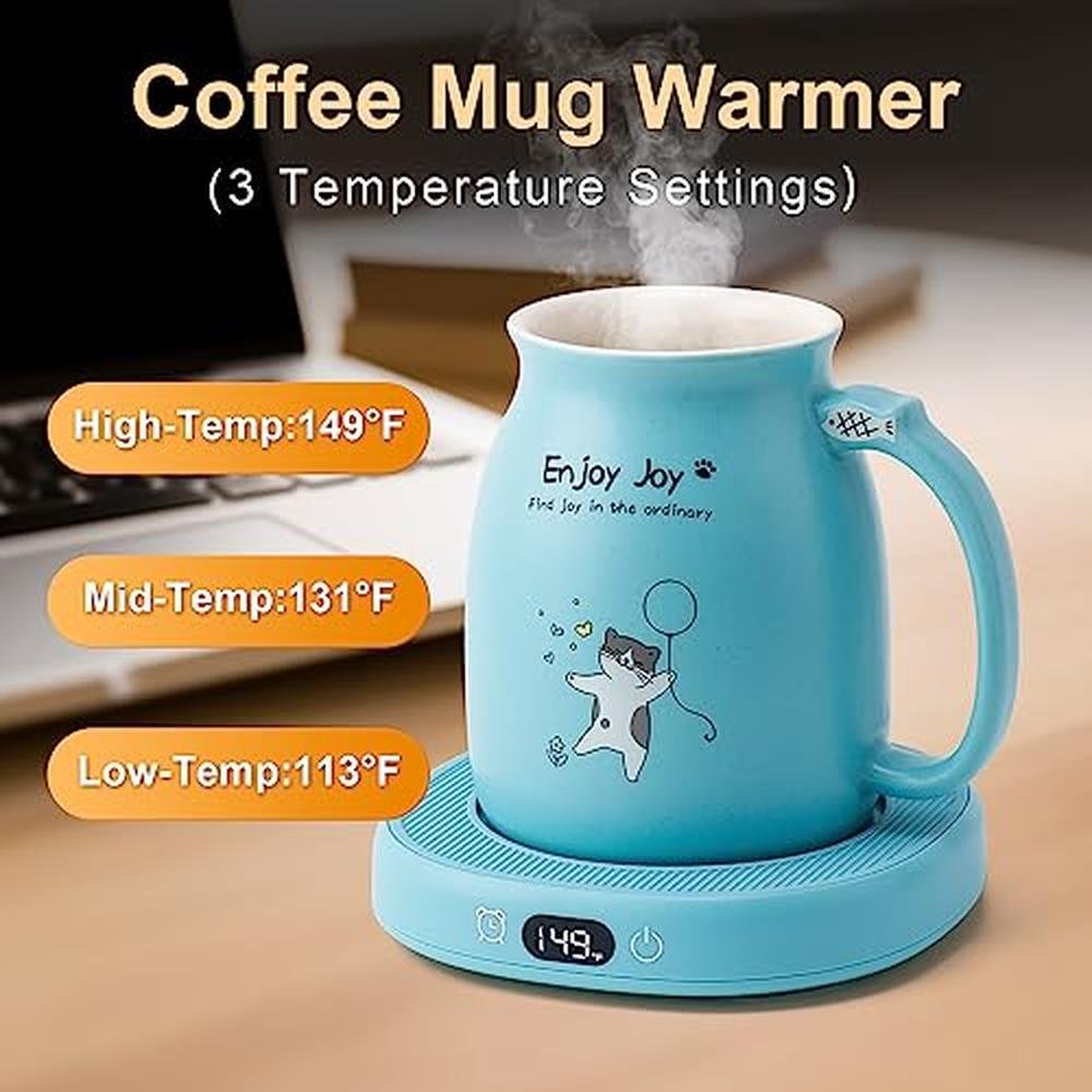 Warmer Coffee: Bsigo Coffee Mug Warmer & Cute Cat Mug Set – Side View