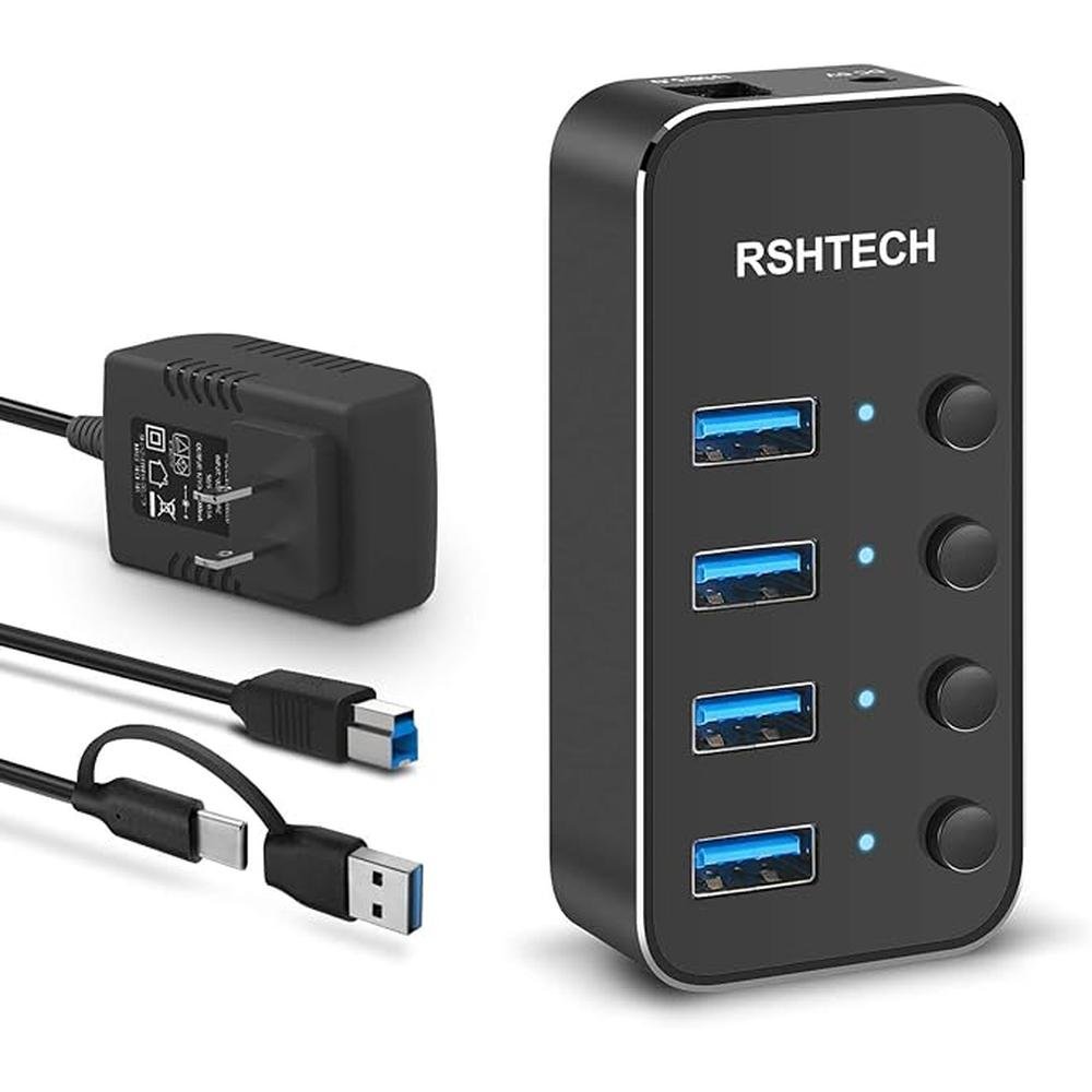 USB 3.0 Hub RSHTECH 4 Port Powered USB 3.0/USB C Hub – Front View