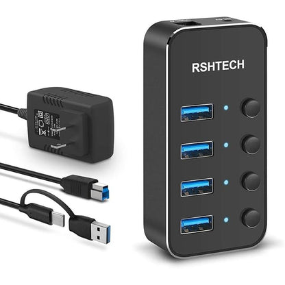 USB 3.0 Hub RSHTECH 4 Port Powered USB 3.0/USB C Hub – Front View