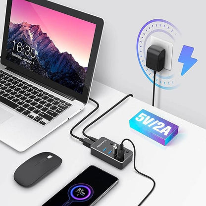 USB 3.0 Hub RSHTECH 4 Port Powered USB 3.0/USB C Hub – Side View