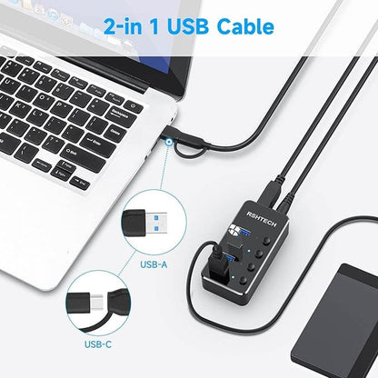 USB 3.0 Hub RSHTECH 4 Port Powered USB 3.0/USB C Hub – In Use