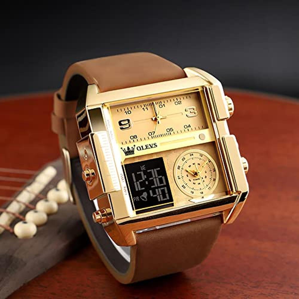 OLEVS Men's Sport Watch Large Face Digital & Analog Quartz – Side View