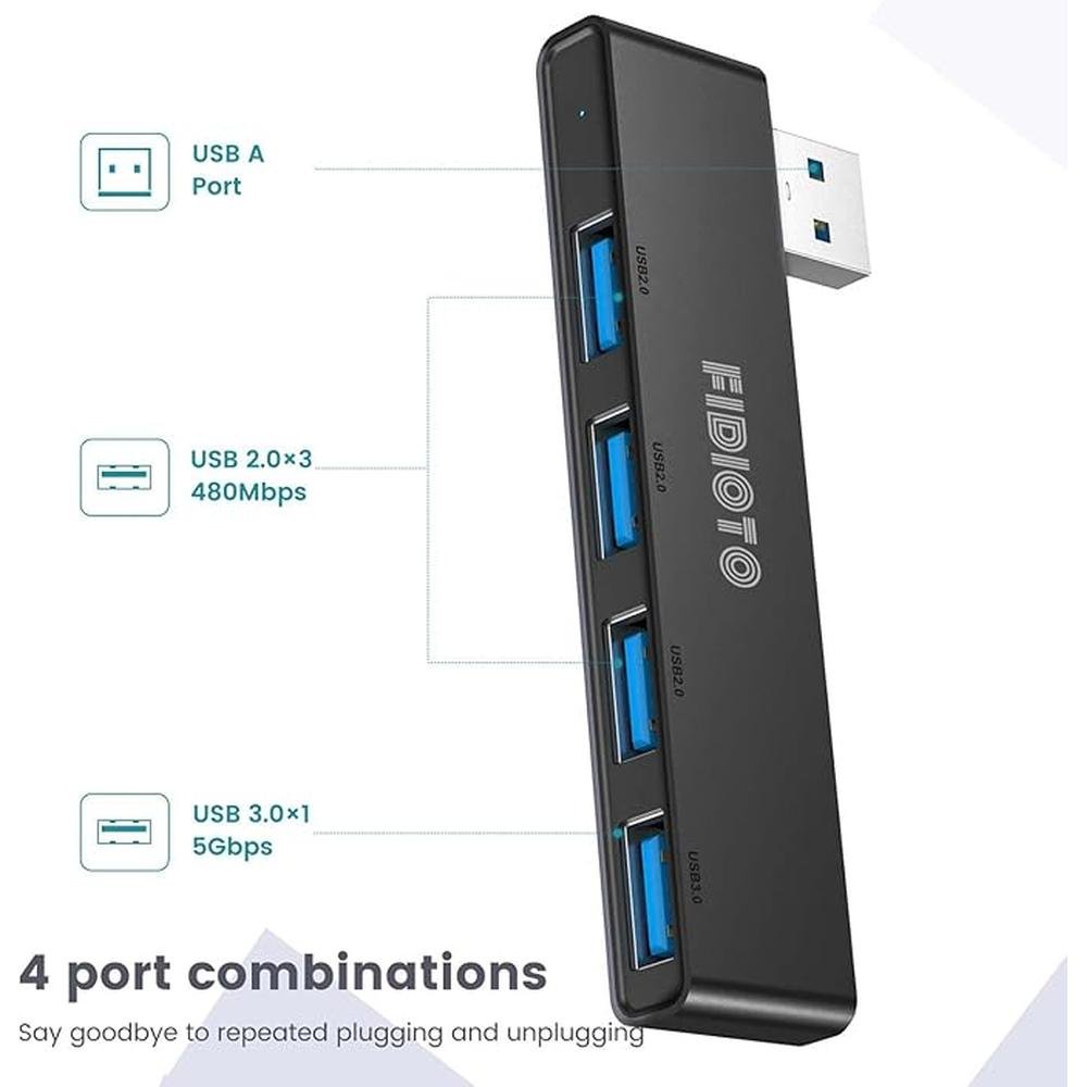 USB Hub: Fidioto 4 Port USB Adapter(1 * 3.0 Hub – Close-up Detail