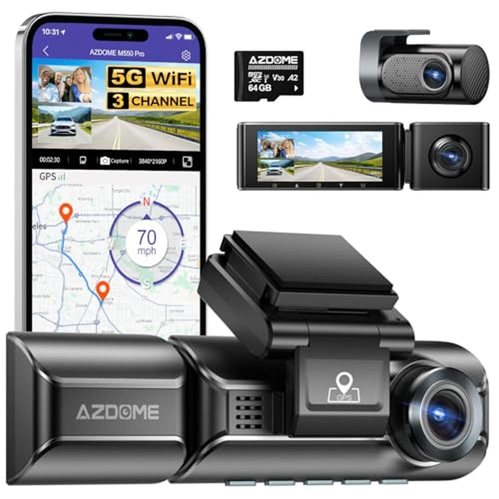 Dash Camera: AZDOME M550 Pro 5G WiFi 3-Channel Dash Cam – Front View