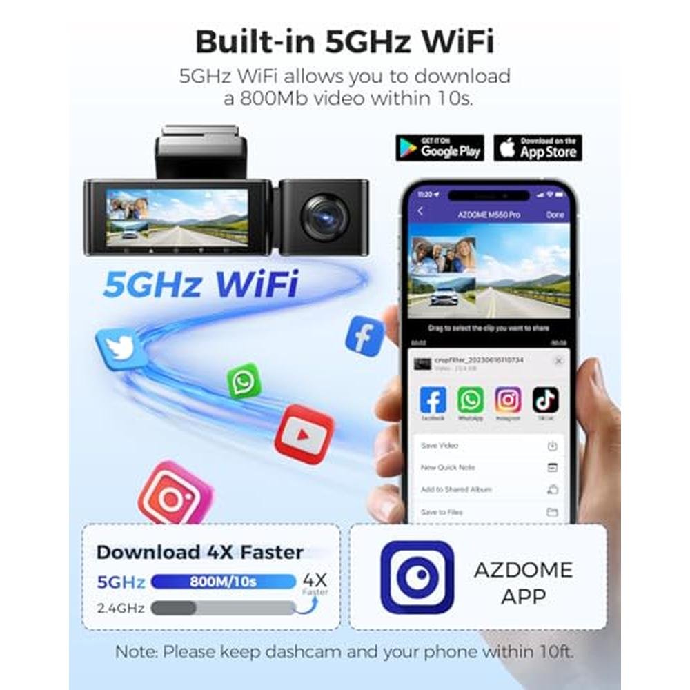 Dash Camera: AZDOME M550 Pro 5G WiFi 3-Channel Dash Cam – Close-up Detail