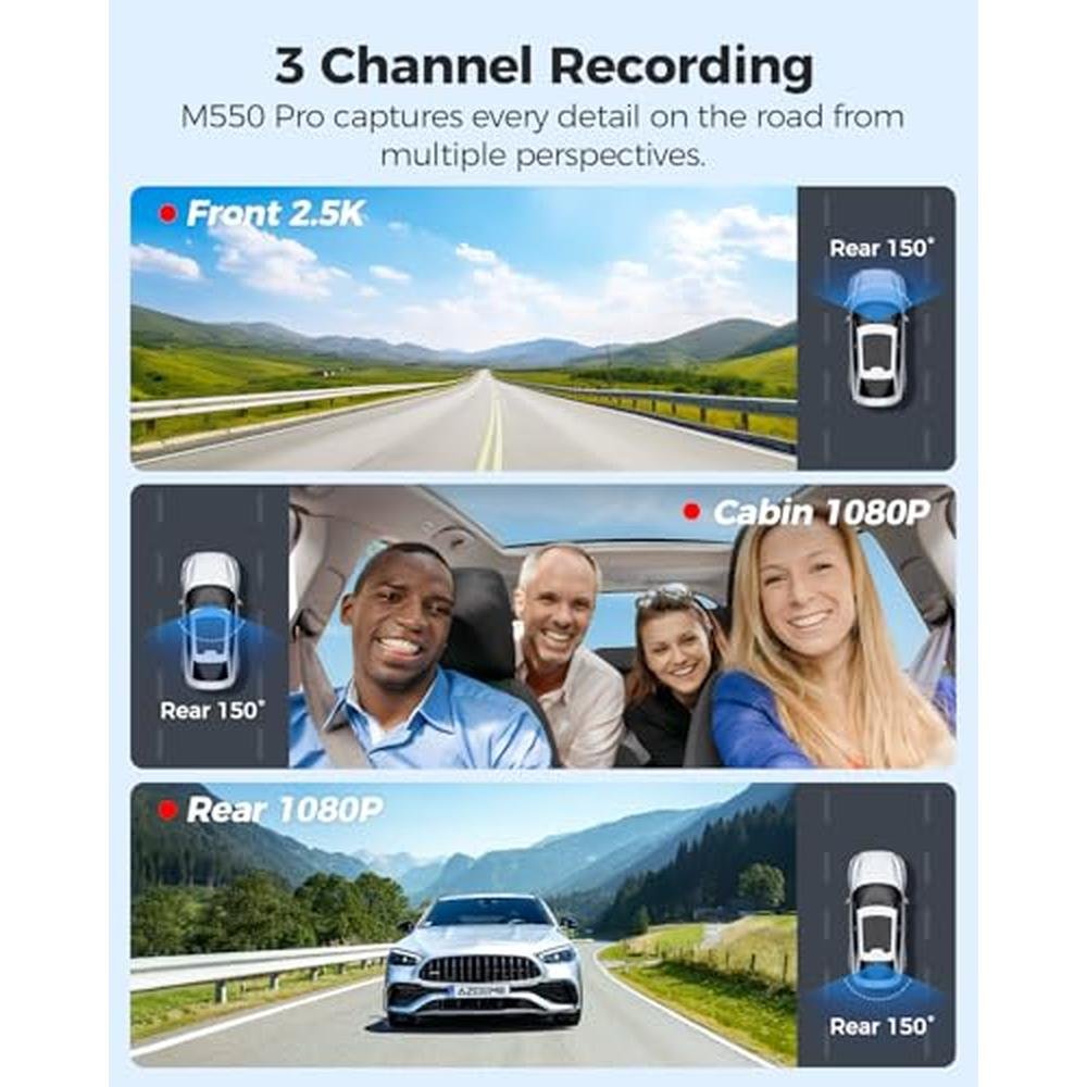 Dash Camera: AZDOME M550 Pro 5G WiFi 3-Channel Dash Cam – In Use