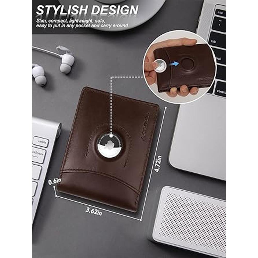 Airtag Wallet: Jowlroel Bifold RFID Blocking Leather Wallet – Side View