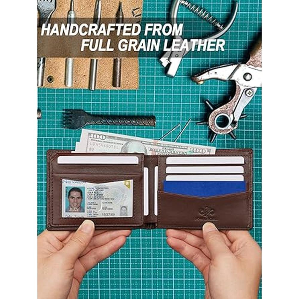 Airtag Wallet: Jowlroel Bifold RFID Blocking Leather Wallet – Close-up Detail