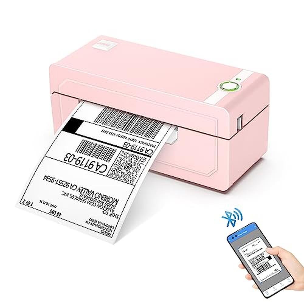 Label Printer: JADENS Bluetooth Thermal 4x6 Pink Wireless – Front View