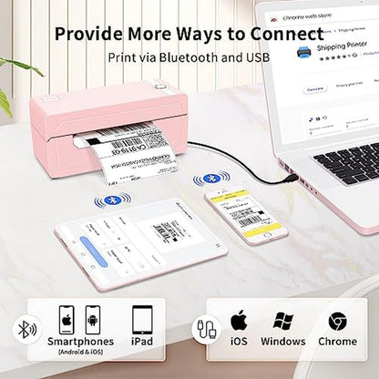 Label Printer: JADENS Bluetooth Thermal 4x6 Pink Wireless – Side View