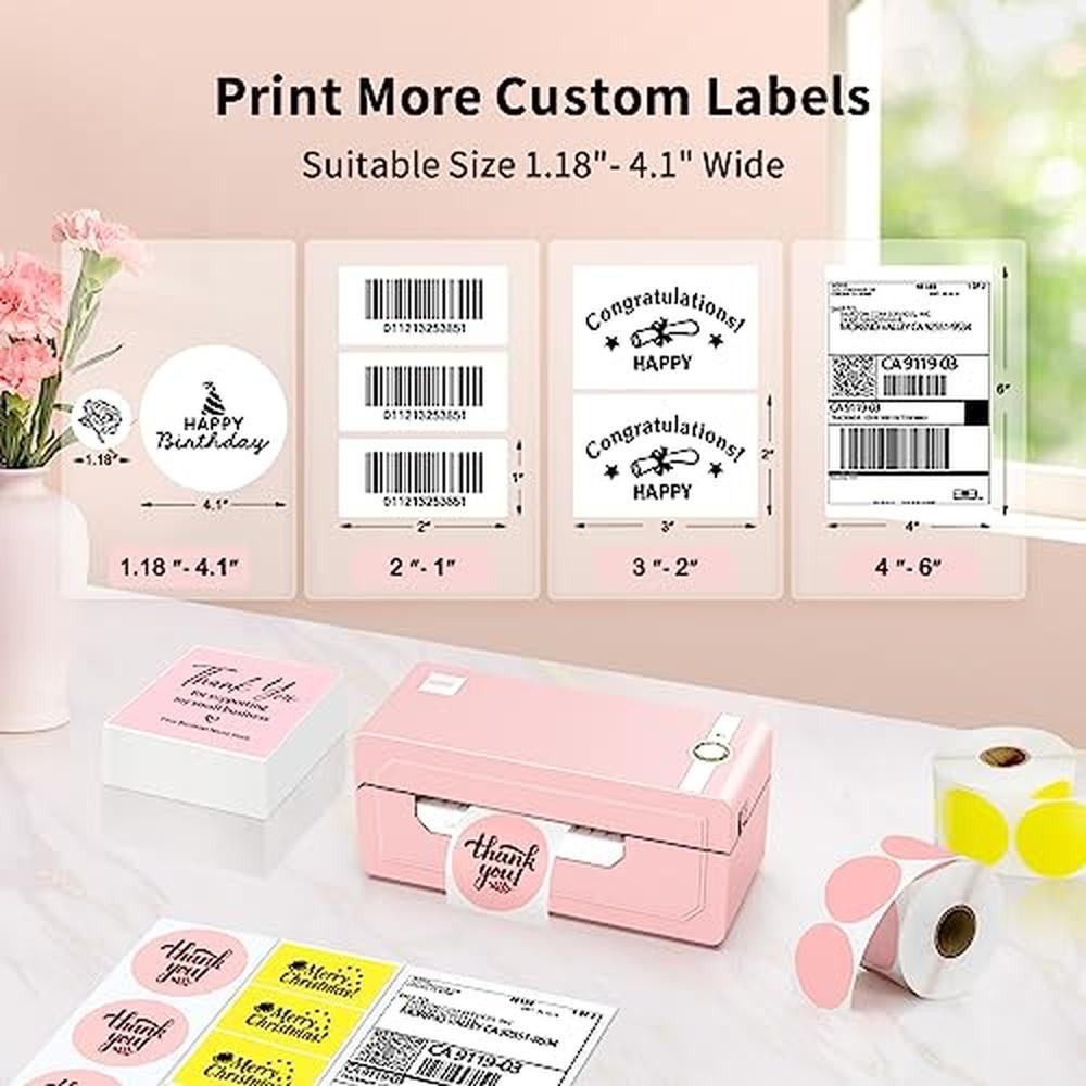 Label Printer: JADENS Bluetooth Thermal 4x6 Pink Wireless – In Use