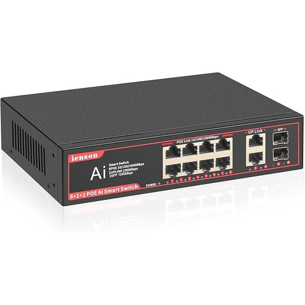 POE Gigabit Switch 8 Ports with 2 Uplink and 2 1.25G SFP – Front View