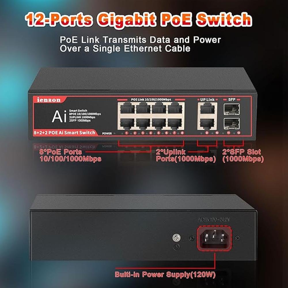 POE Gigabit Switch 8 Ports with 2 Uplink and 2 1.25G SFP – In Use