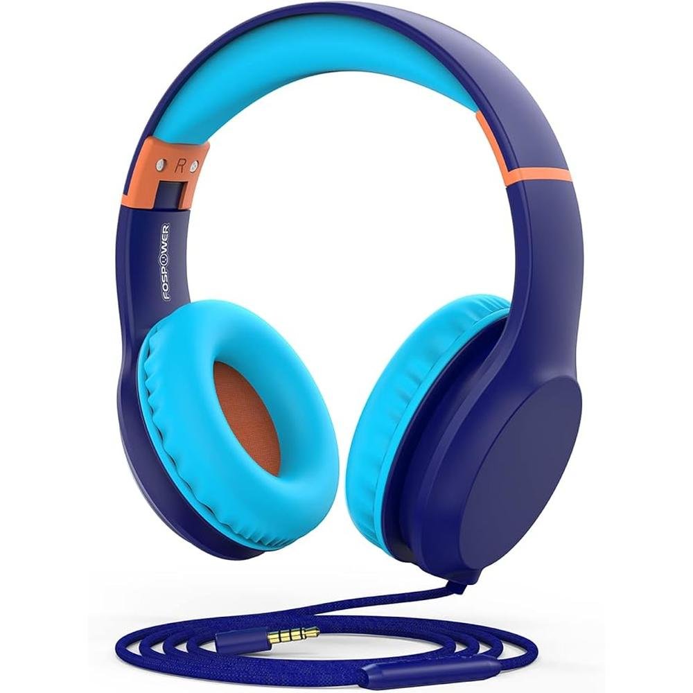 FosPower Kids Headphones with 3.5mm Laced Cables – Front View