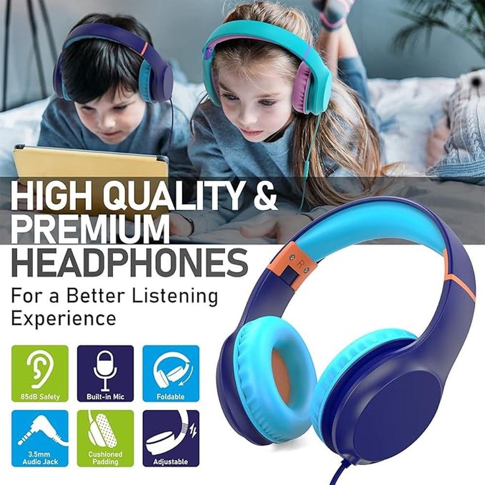 FosPower Kids Headphones with 3.5mm Laced Cables – Close-up Detail