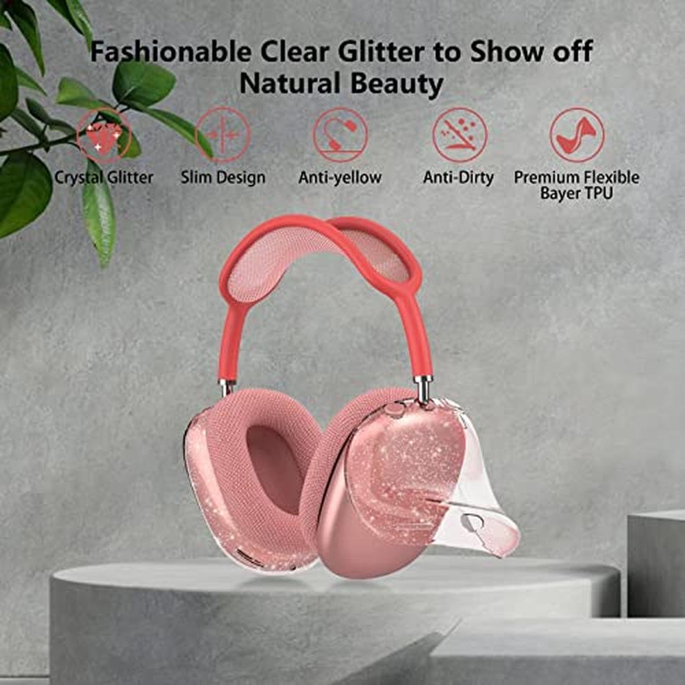 AirPods Case: Aircawin Clear Pink Glitter for AirPods Max – Side View