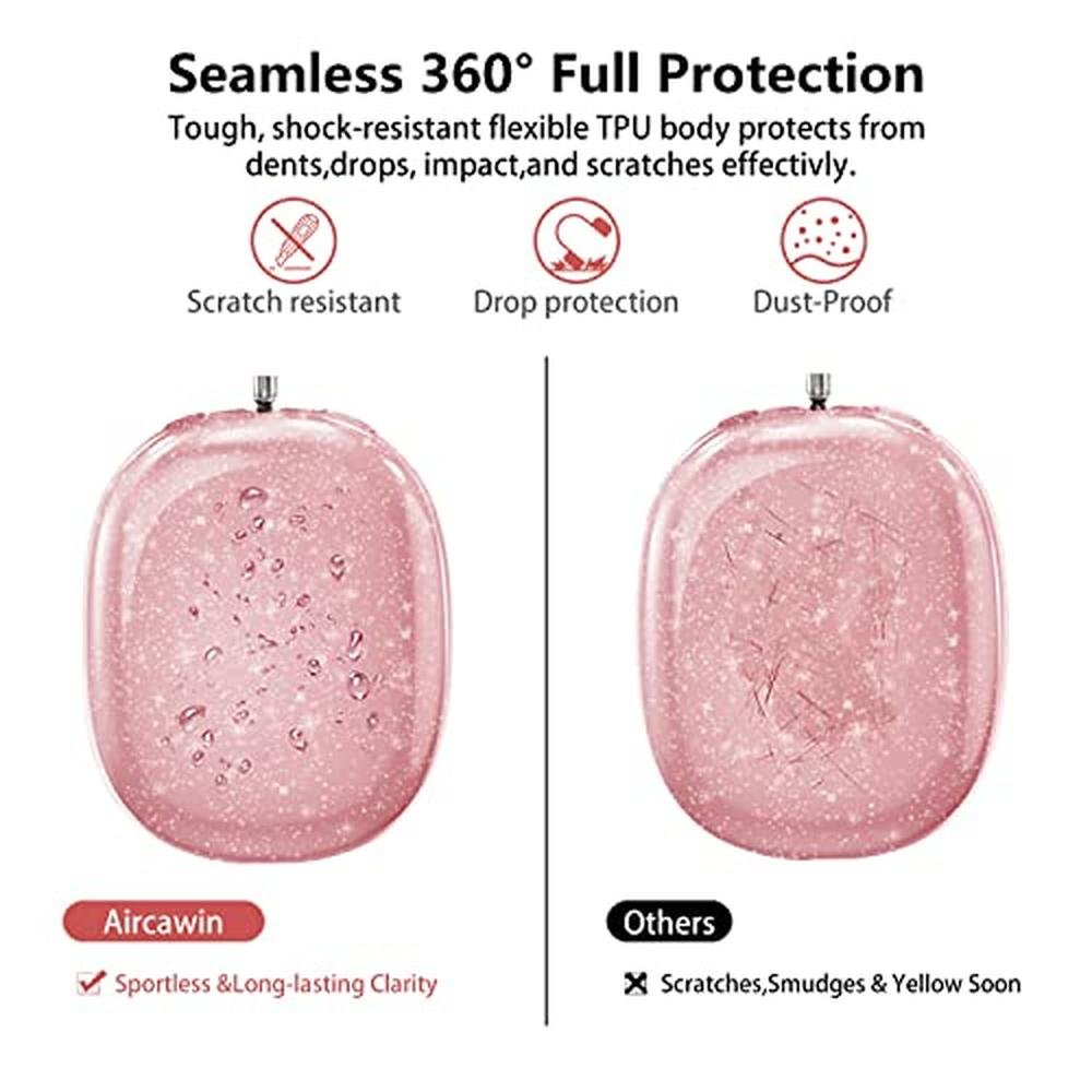 AirPods Case: Aircawin Clear Pink Glitter for AirPods Max – In Use