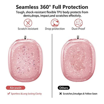 AirPods Case: Aircawin Clear Pink Glitter for AirPods Max – In Use