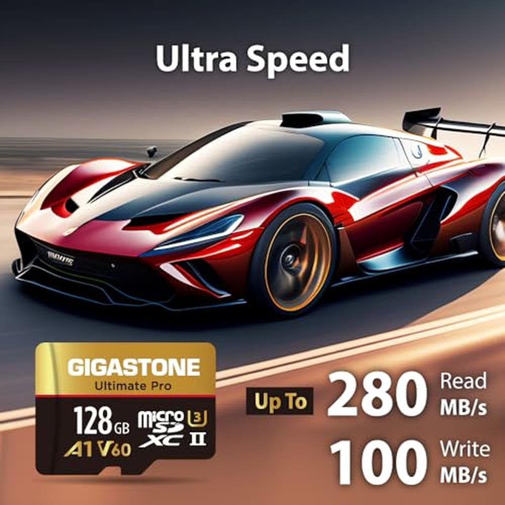 5-Yrs Free Data Recovery: GIGASTONE 128GB Micro SD Card – Side View