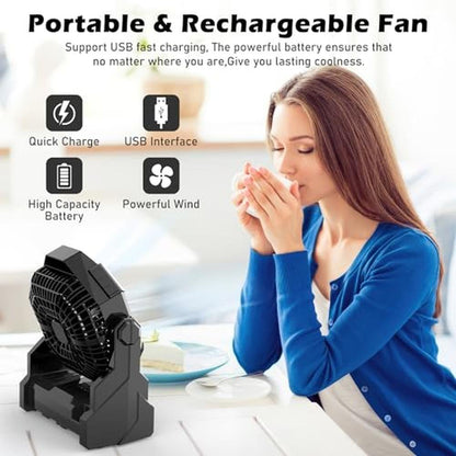 Camping Fan: Howhio Rechargeable 10400mAh Portable Battery – Side View