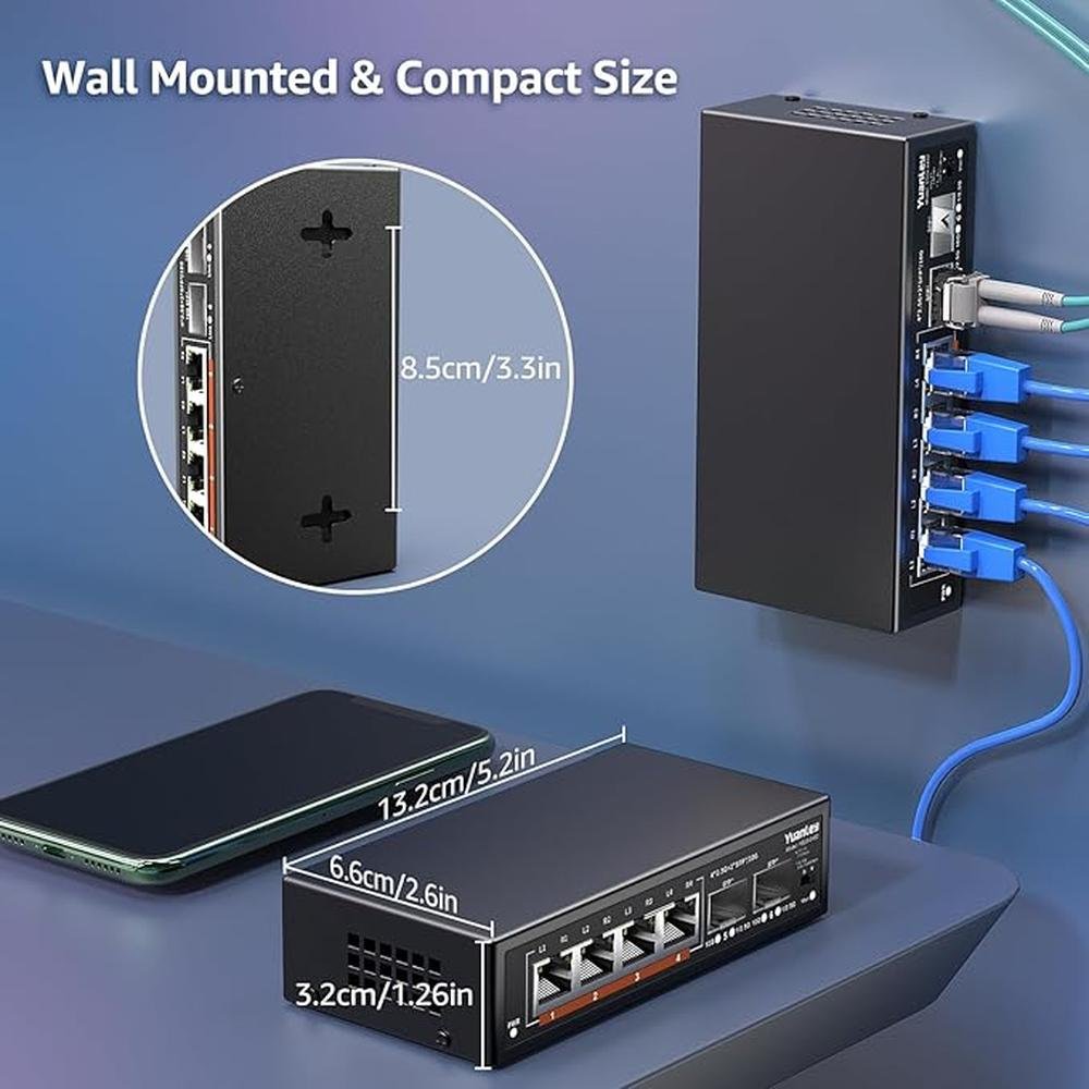 Switch Port: Yuanley 6-Port 2.5G Unmanaged Ethernet Switch – Side View