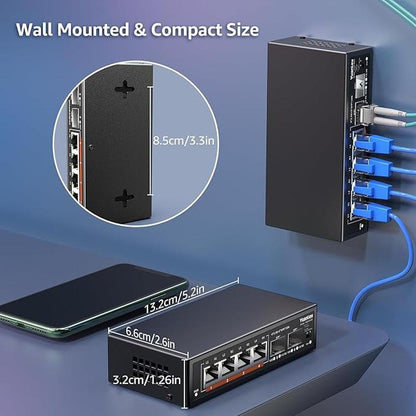 Switch Port: Yuanley 6-Port 2.5G Unmanaged Ethernet Switch – Side View