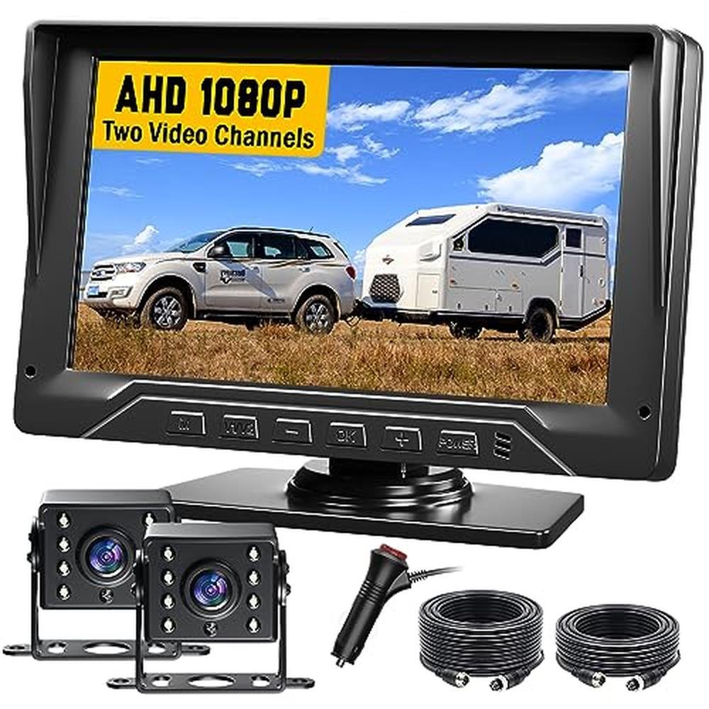 Camera Backup: Dual RV Backup Camera Plug and Play 7 Backup – Front View