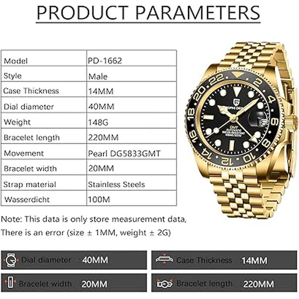 Men Watch: BY BENYAR Pagani Design Men GMT Automatic Watch – Side View