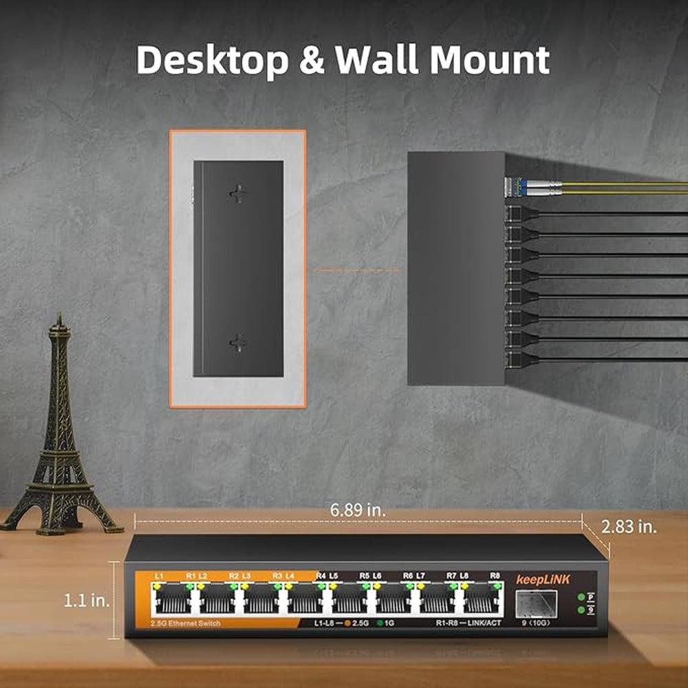 8 Port 2.5G Switch Unmanaged: Ethernet Switch with 8 x 2.5G – Side View