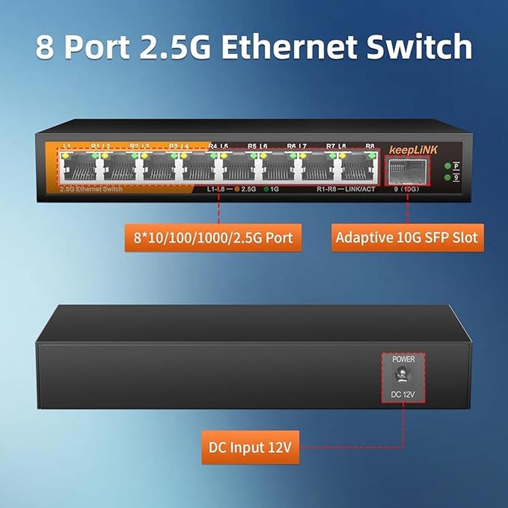 8 Port 2.5G Switch Unmanaged: Ethernet Switch with 8 x 2.5G – Close-up Detail