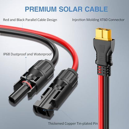 Solar XT60: Gonifeto 12AWG 3ft Solar Panel to XT60 Charging – Side View