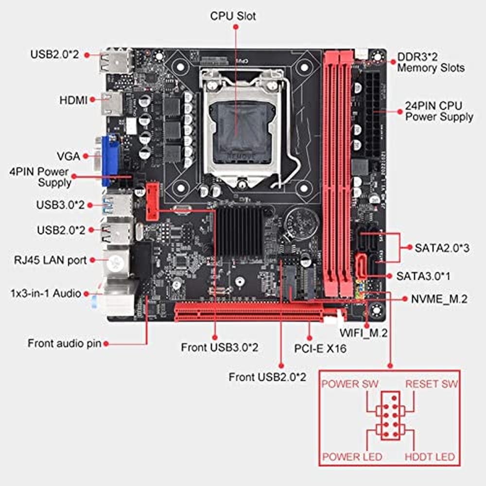 ATX Motherboard: B75A DDR3 Memory Desktop Mainboard – Side View
