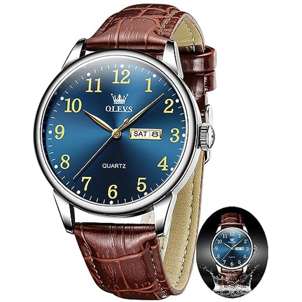 Watch Men: OLEVS Blue Face Mens Watches – Front View